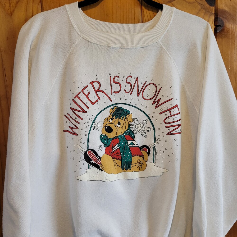 1989 vintage vtg holiday Christmas Winter Sweatshirt Crewneck puppy 80s Snow Fun